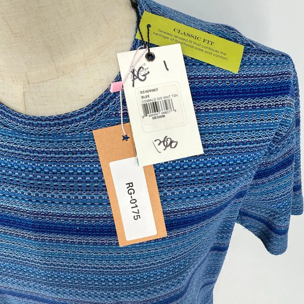 Robert Graham Short Sleeve Knit Crew Neck OSWALD Royal Navy Geometric Stripe  M